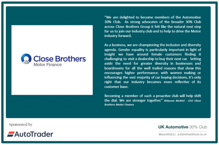 Close Brothers Motor Finance joins the UK Automotive 30% Club