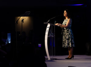 Julia Muir announcing one of the award winners